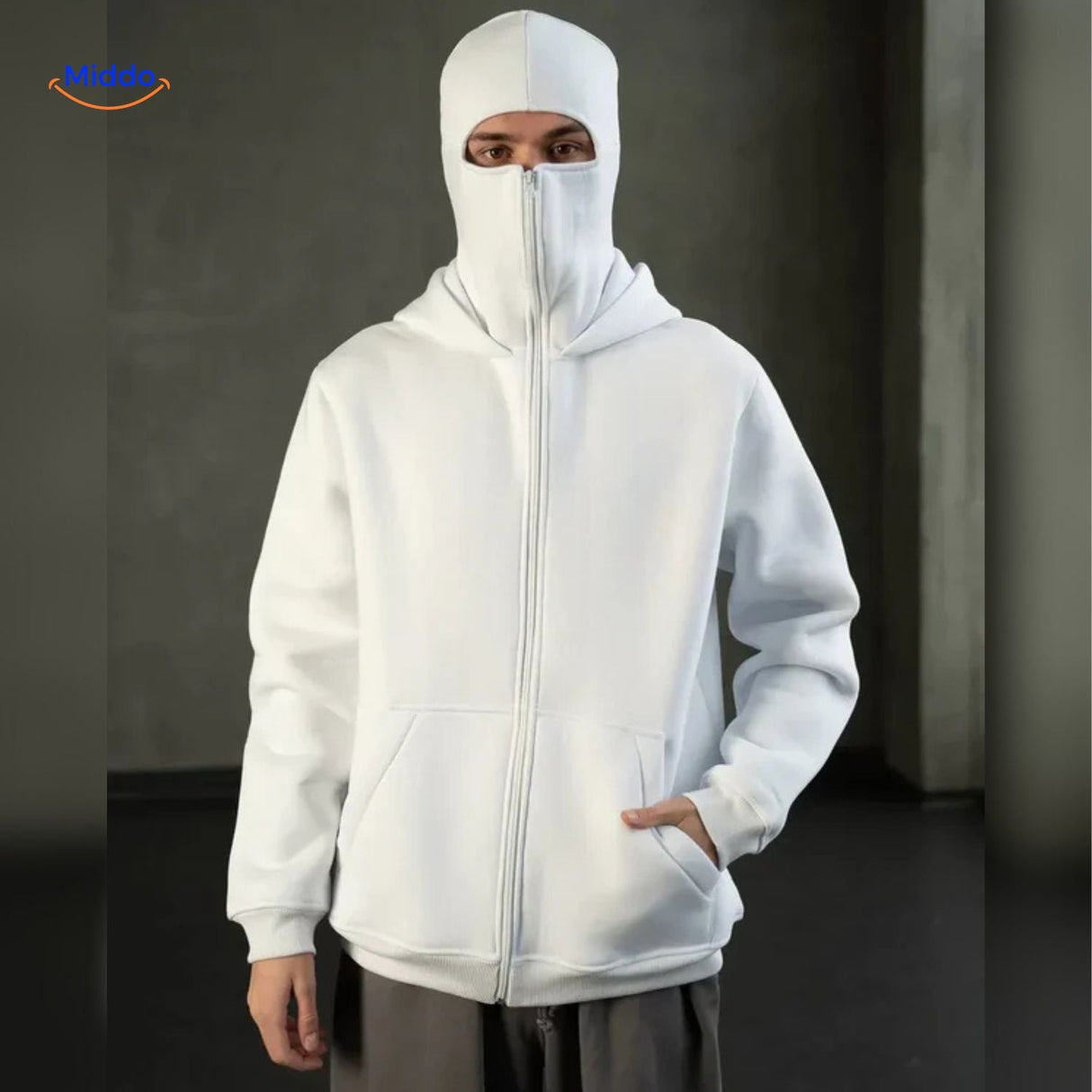 Oversized hoodie met rits tot over het gezicht