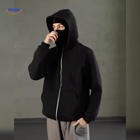 Oversized hoodie met rits tot over het gezicht