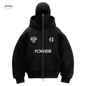 Oversized hoodie met rits tot over het gezicht