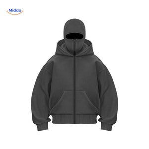 Oversized hoodie met rits tot over het gezicht, kleur grijs