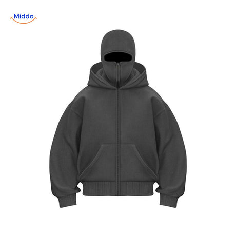Oversized hoodie met rits tot over het gezicht, kleur grijs