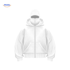 Oversized hoodie met rits tot over het gezicht, kleur wit