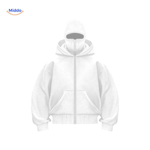 Oversized hoodie met rits tot over het gezicht, kleur wit