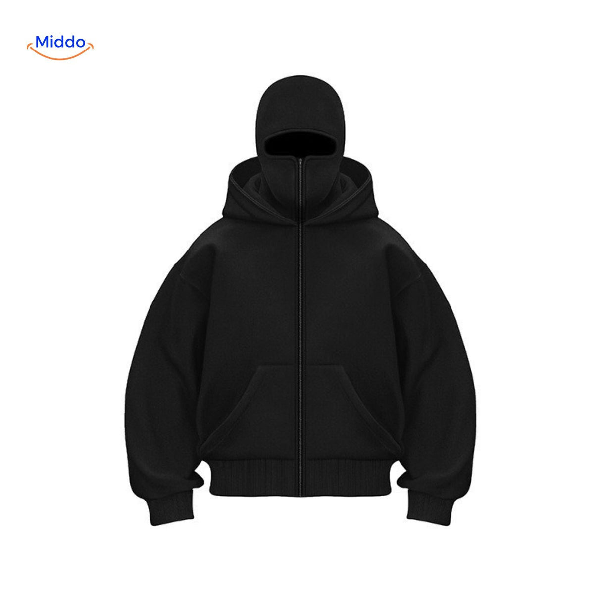 Oversized hoodie met rits tot over het gezicht, kleur zwart