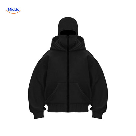 Oversized hoodie met rits tot over het gezicht, kleur zwart