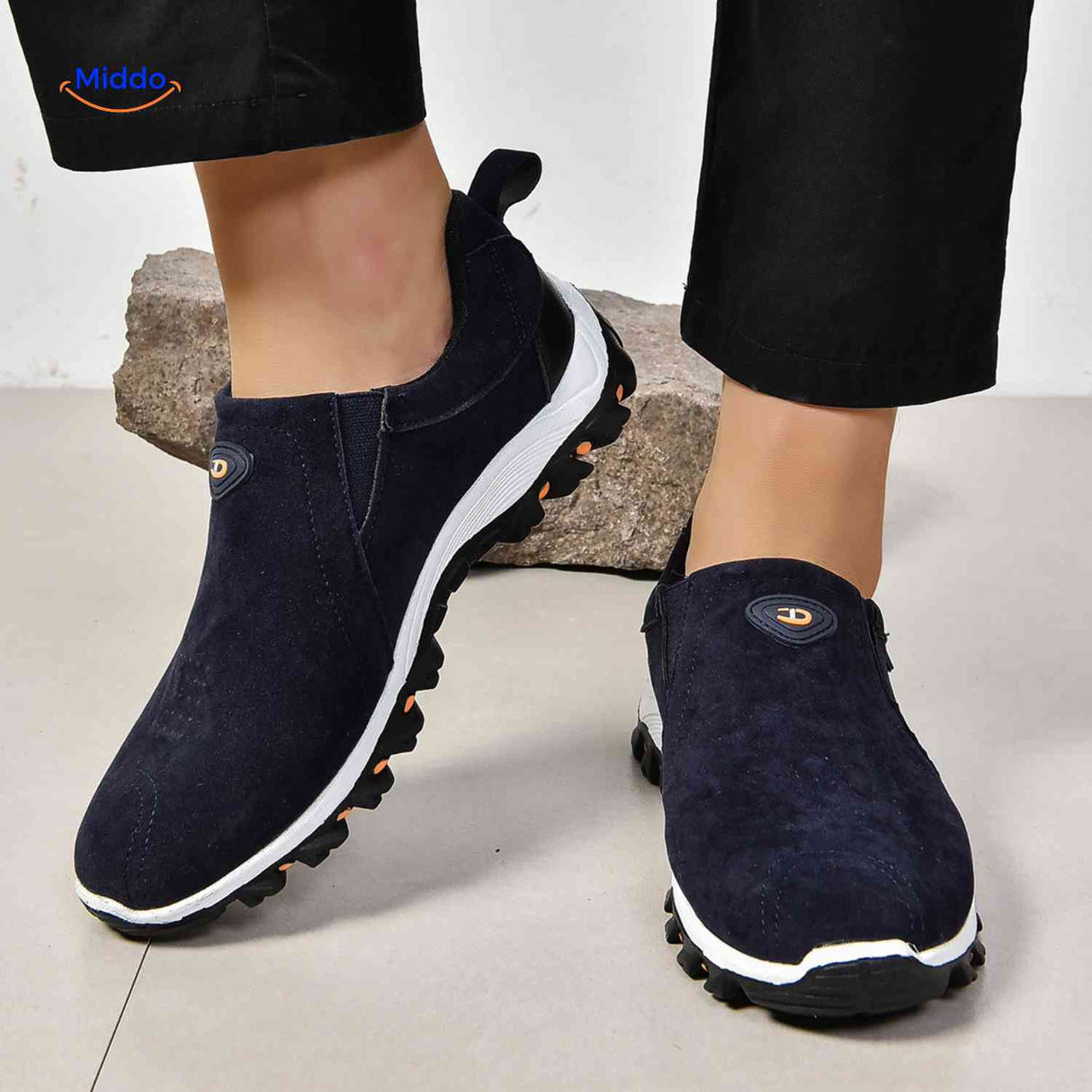 Instapschoenen heren, casual model met elastiek, kleur blauw