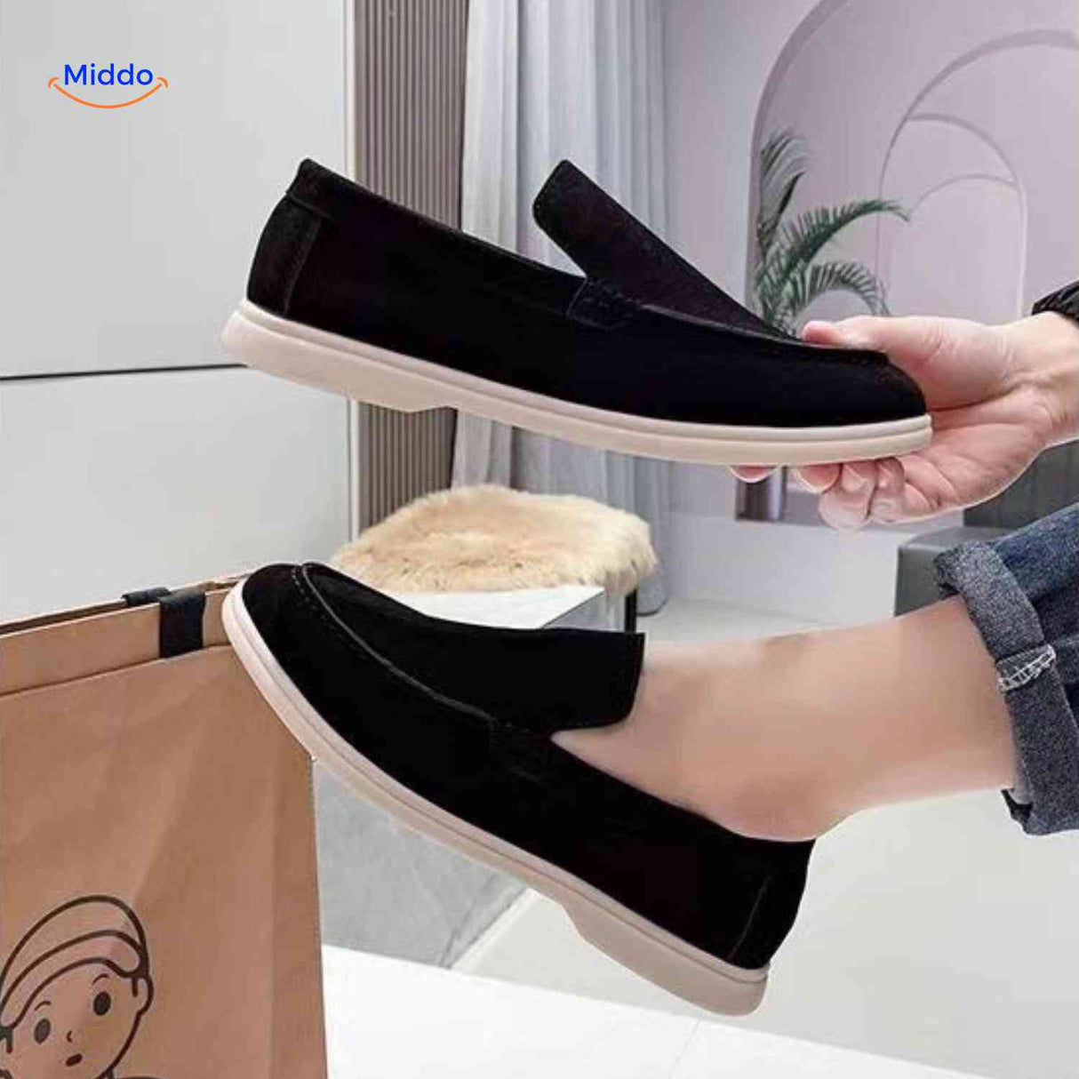 Suède instaploafers met zachte zool voor elke dag, kleur zwart