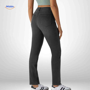 High waist jeans dames met stretch en diepe zakken
