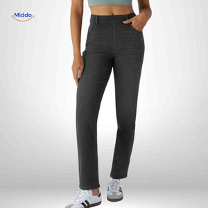 High waist jeans dames met stretch en diepe zakken, kleur zwart