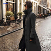 Lange damesmantel met knoopsluiting en opstaande kraag, kleur donkergrijs