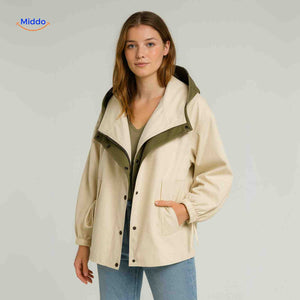 Oversized dames trenchcoat met capuchon, waterafstotend