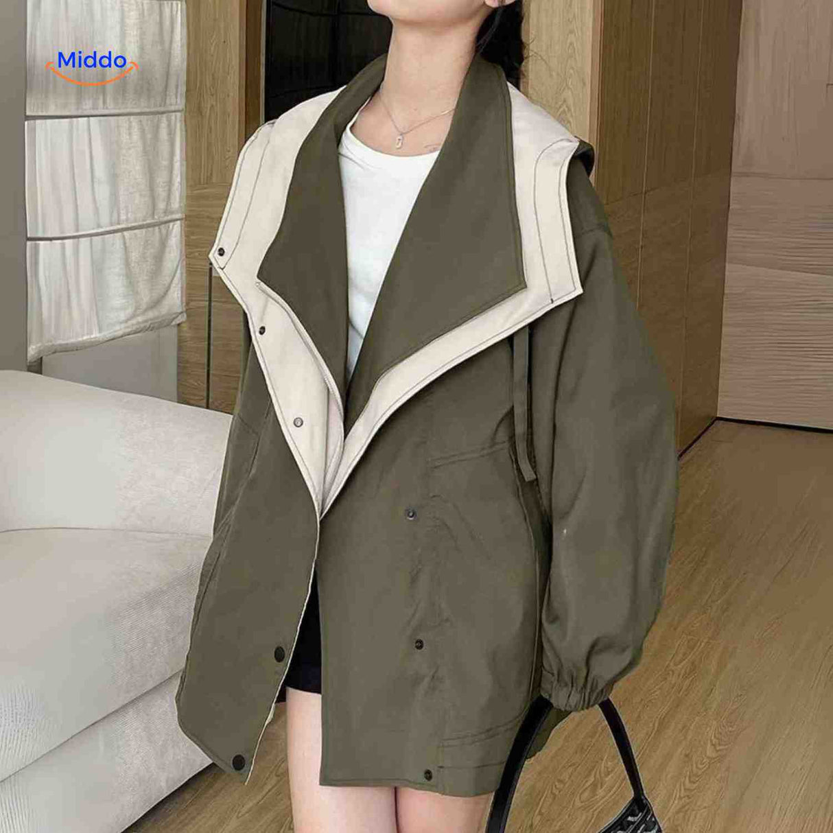 Oversized dames trenchcoat met capuchon, waterafstotend