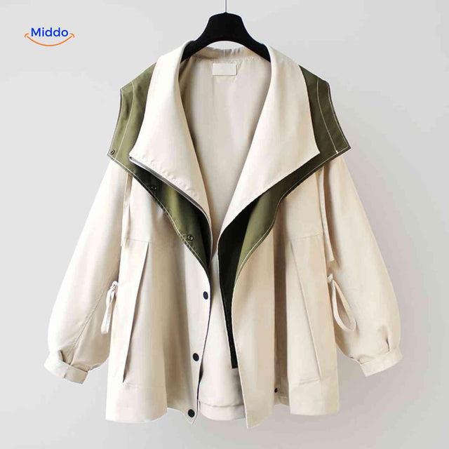 Oversized dames trenchcoat met capuchon, waterafstotend, kleur abrikoos