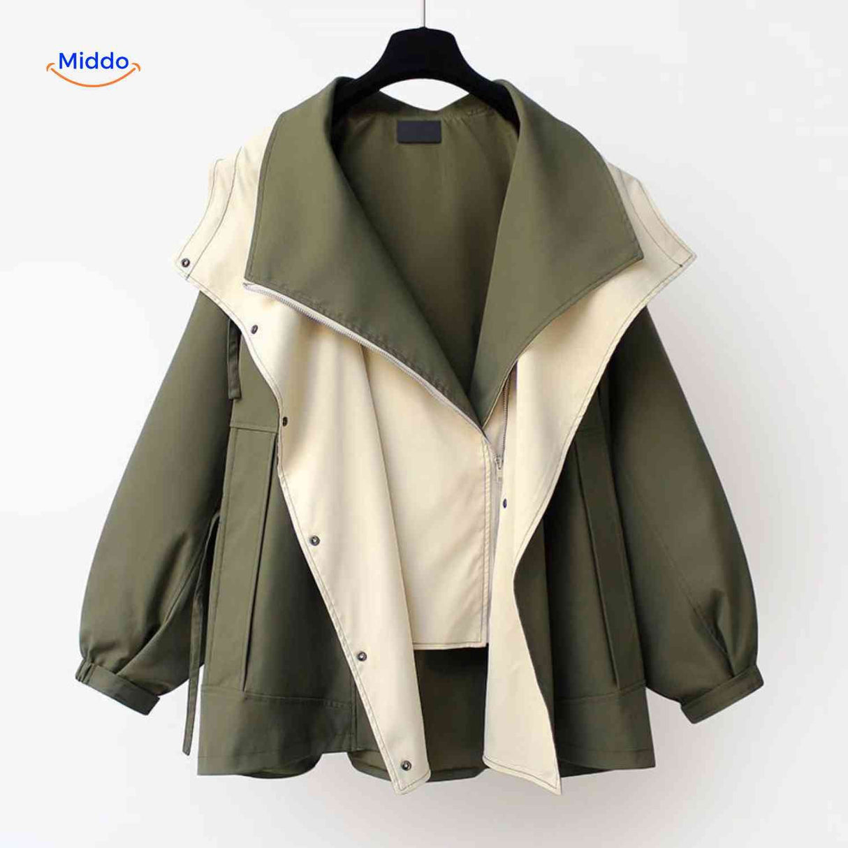 Oversized dames trenchcoat met capuchon, waterafstotend, kleur groen