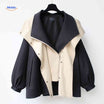 Oversized dames trenchcoat met capuchon, waterafstotend, kleur zwart