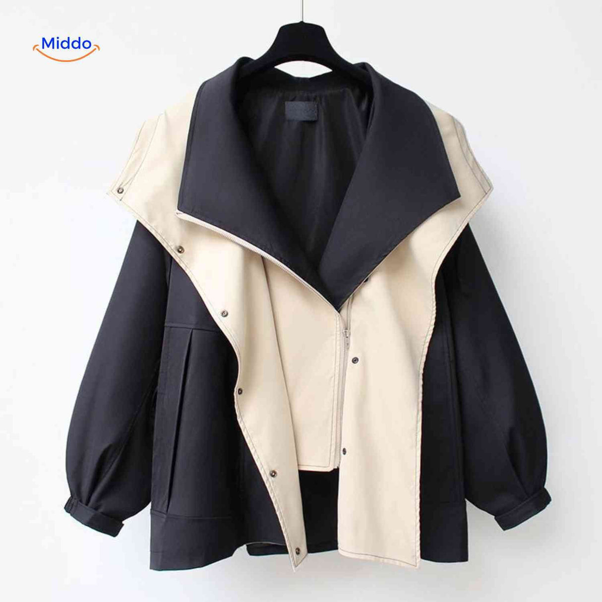 Oversized dames trenchcoat met capuchon, waterafstotend, kleur zwart