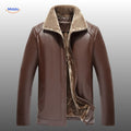 Herenjas in leerlook met bontkraag en volle voering, kleur bruin