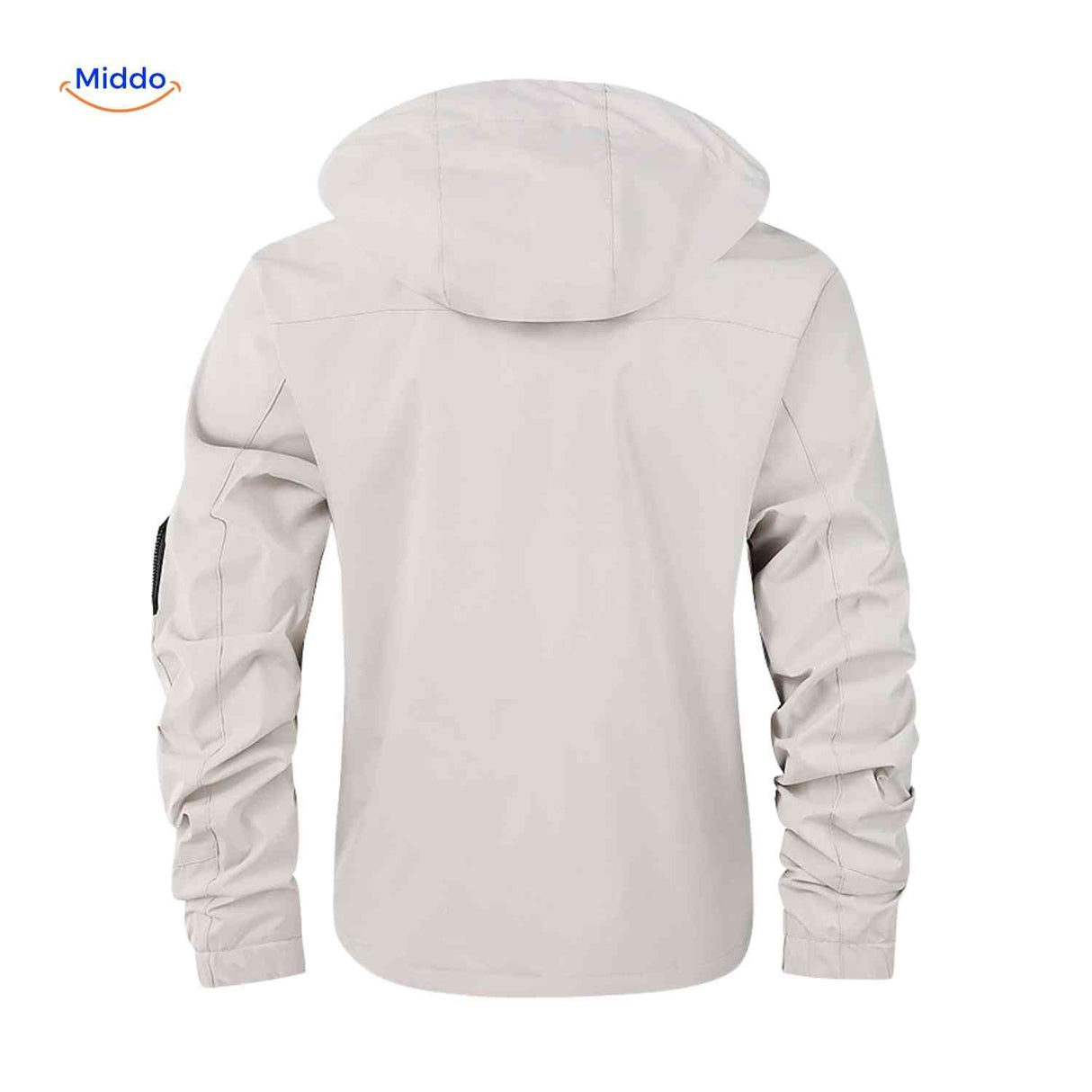 Lichtbeige waterafstotende heren winterjas met capuchon en elastische