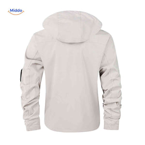 Lichtbeige waterafstotende heren winterjas met capuchon en elastische