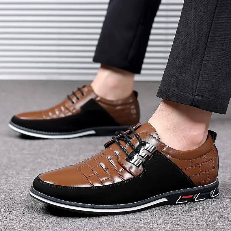 Herenschoenen met ruitpatroon, instap of met veters, kleur bruin met veters