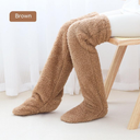 Overknee huissokken van teddystof, 55 cm lang, kleur bruin