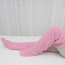 Overknee huissokken van teddystof, 55 cm lang, kleur roze
