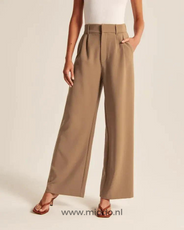 Wijde pantalon dames met hoge taille en plooien, kleur 1x bruin