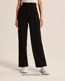 Wijde pantalon dames met hoge taille en plooien, kleur 1x zwart