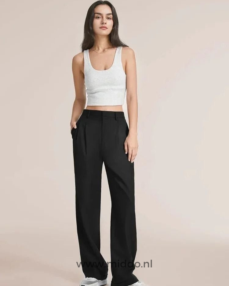 Wijde pantalon dames met hoge taille en plooien