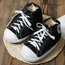 Pluche sneakerpantoffels met veters en gestikte zool