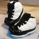 Pluche sneakerpantoffels met veters en gestikte zool, kleur wit/zwart/blauw