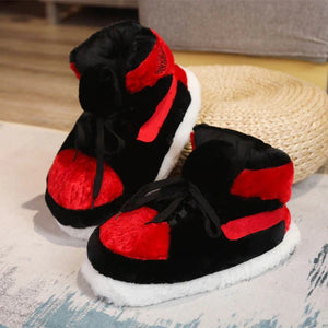 Pluche sneakerpantoffels met veters en gestikte zool, kleur zwart canvas
