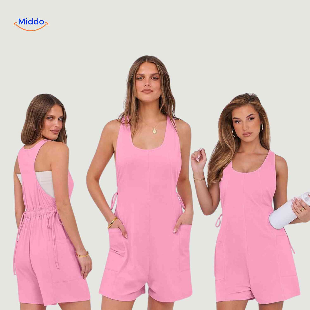 Mouwloze playsuit dames met racerback en steekzakken