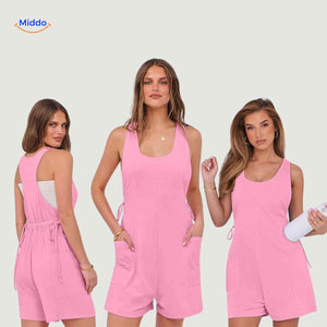 Mouwloze playsuit dames met racerback en steekzakken