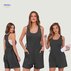 Mouwloze playsuit dames met racerback en steekzakken
