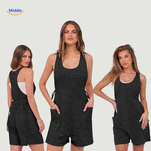 Mouwloze playsuit dames met racerback en steekzakken