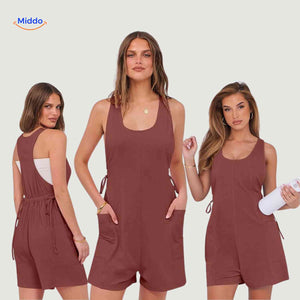 Mouwloze playsuit dames met racerback en steekzakken