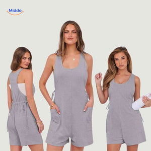 Mouwloze playsuit dames met racerback en steekzakken