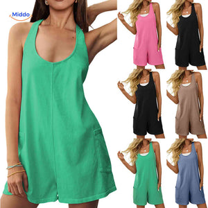 Mouwloze playsuit dames met racerback en steekzakken