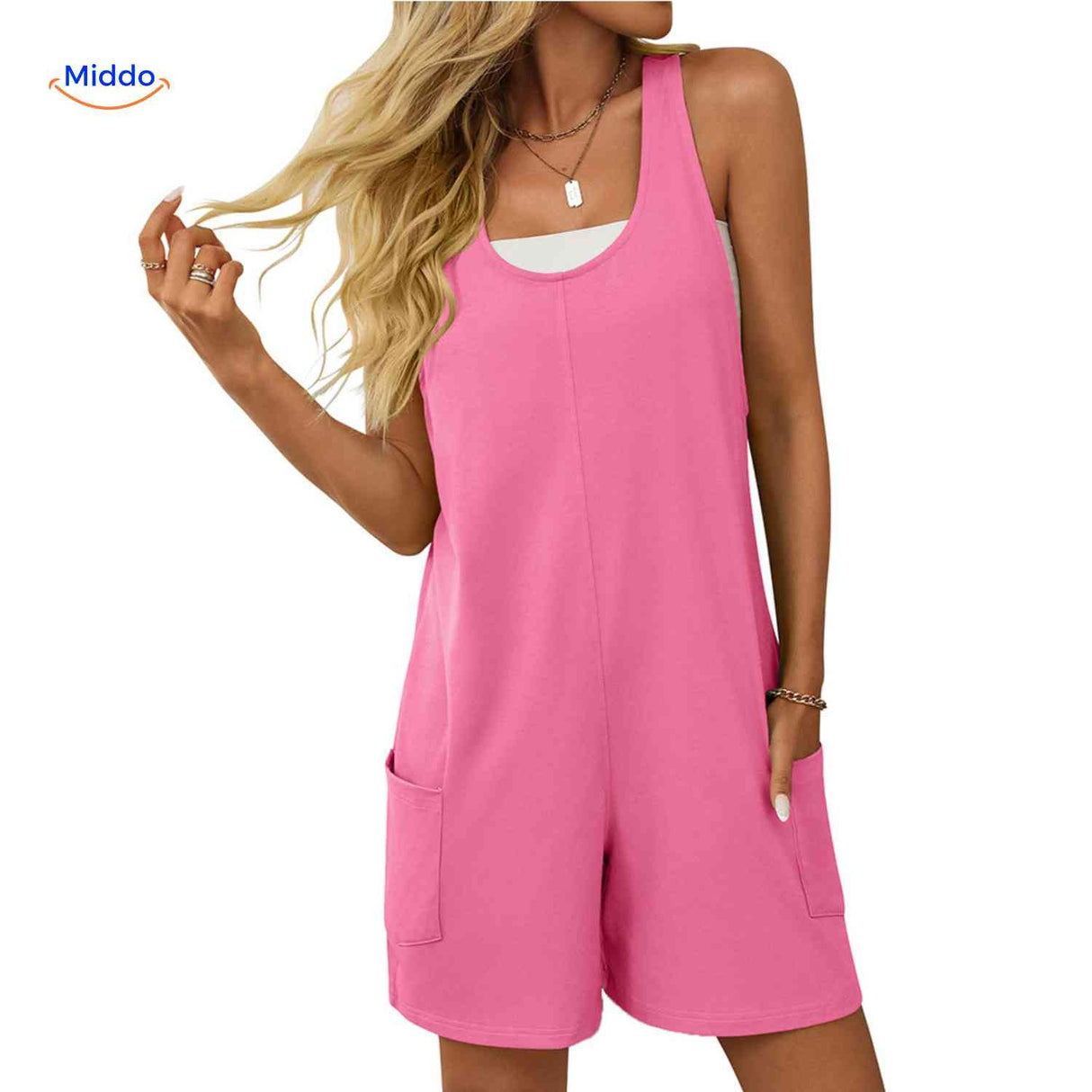 Mouwloze playsuit dames met racerback en steekzakken