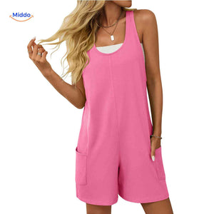 Mouwloze playsuit dames met racerback en steekzakken