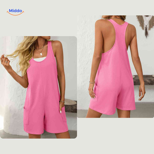 Mouwloze playsuit dames met racerback en steekzakken, kleur roze