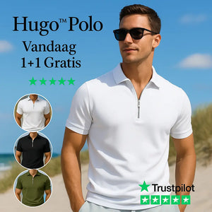 Herenpolo met korte ritssluiting en geribde kraag, kleur wit