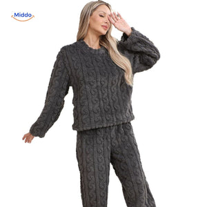 Pyjamaset dames van flanellen fleece, top en broek