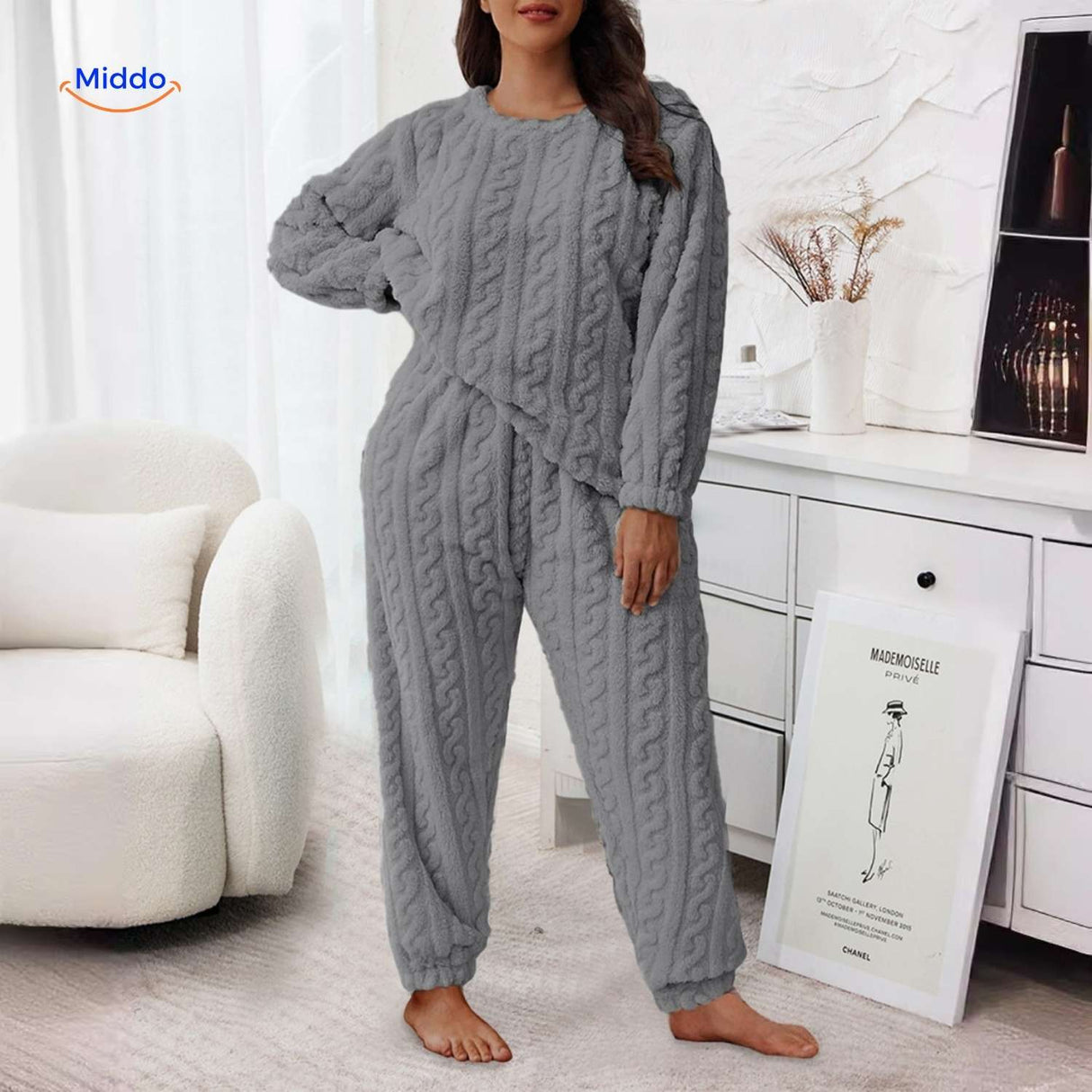 Pyjamaset dames van flanellen fleece, top en broek