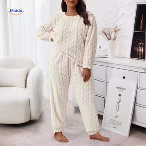 Pyjamaset dames van flanellen fleece, top en broek