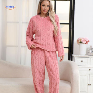 Pyjamaset dames van flanellen fleece, top en broek