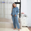 Pyjamaset dames van flanellen fleece, top en broek, kleur blauw