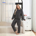 Pyjamaset dames van flanellen fleece, top en broek, kleur donkergrijs