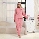 Pyjamaset dames van flanellen fleece, top en broek, kleur roze